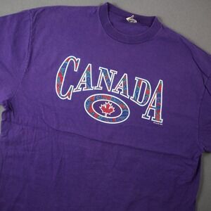 Vintage 93 Paisley Maple Leaf Canada Waves Graphic T-Shirt Mens XL Purple